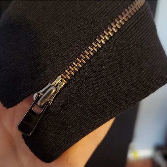 Per Se Carlisle Black Mock Neck Stretch Shift Dress Silk Zip Paneled Sleeves S - Picture 3 of 6